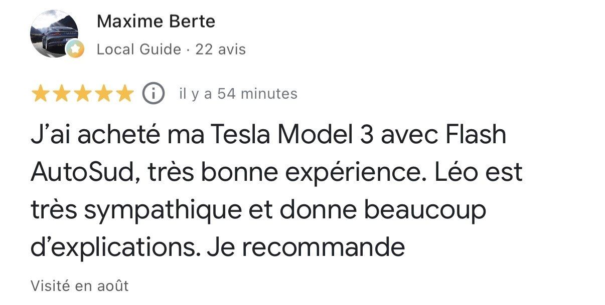 Avis Google 5 étoiles de Maxime Berte