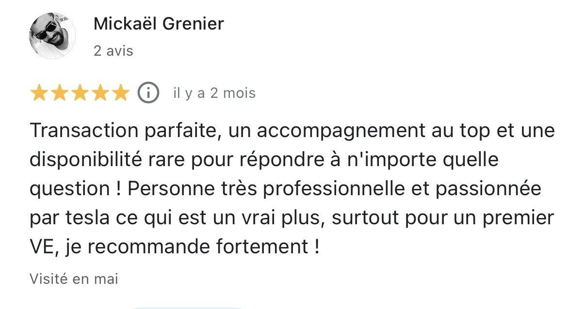Avis Google 5 étoiles de Mickaël Grenier