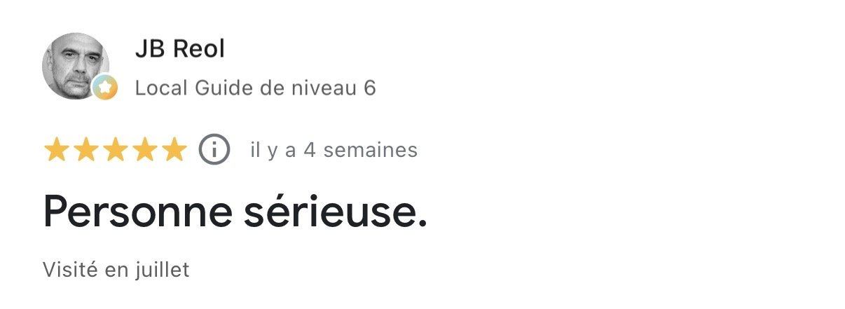Avis Google 5 étoiles de JB Reol